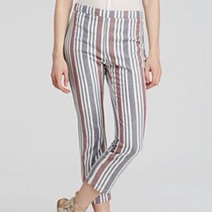 FREE PEOPLE Red White Blue Striped Linen Cropped High Rise Pants Size 2